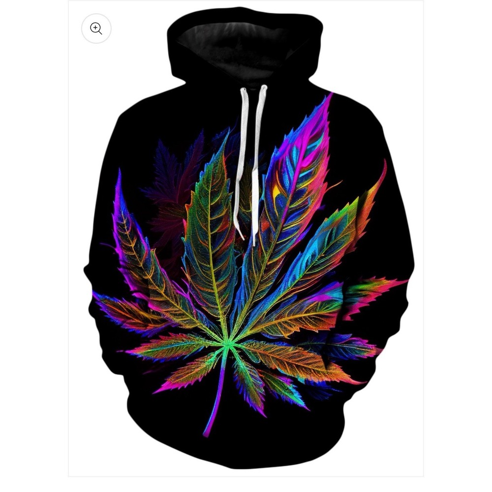 i EDM Blacklight Weed Unisex Hoodie NWT Size‎ Large